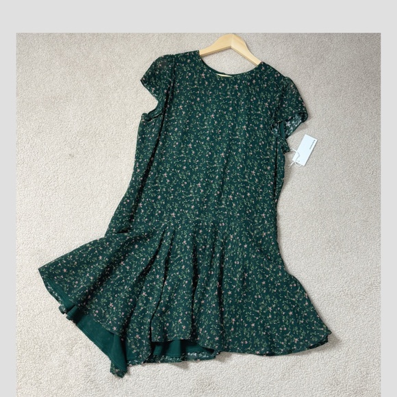 NWT Reformation Parish Dress Coriander Green Asymmetrical Hem Drop Waist Size 12 - Picture 3 of 14